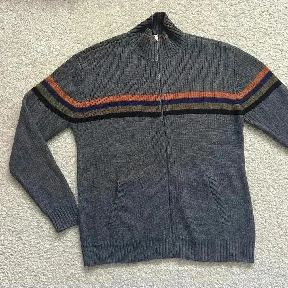 The North Face Sweater Mens Size Large A5 Series Knit Zip-Up Jacket Striped Gray